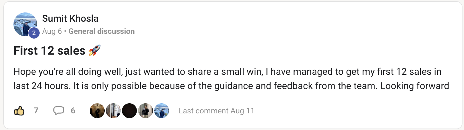 Community post: first 12 sales in 24 hours